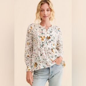 Anthropologie Ginevra Lace Babydoll Blouse Floral Peplum Size M Boho Peasant